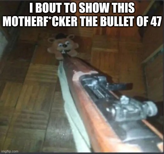 bout to show him the bullet of 47 | I BOUT TO SHOW THIS MOTHERF*CKER THE BULLET OF 47 | image tagged in gun pointing at freddy | made w/ Imgflip meme maker