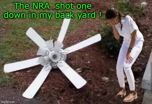 OH ! The Humanity ! | The NRA  shot one down in my back yard ! | image tagged in aoc drone meme | made w/ Imgflip meme maker