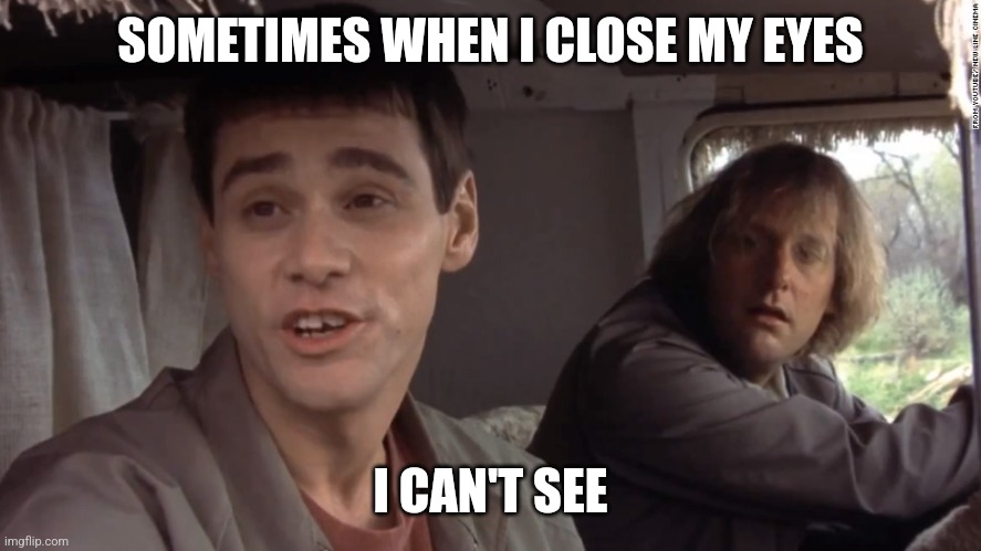 Close eyes | SOMETIMES WHEN I CLOSE MY EYES; I CAN'T SEE | image tagged in dumb and dumber instincts,funny memes | made w/ Imgflip meme maker