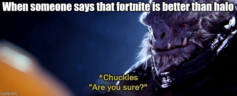 Are you sure | When someone says that fortnite is better than halo | image tagged in are you sure | made w/ Imgflip meme maker