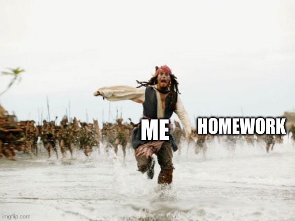 Jack Sparrow Being Chased | ME; HOMEWORK | image tagged in memes,jack sparrow being chased | made w/ Imgflip meme maker