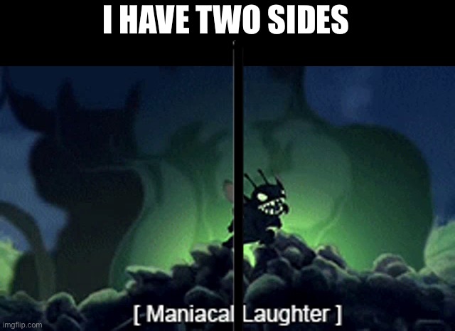 Two sides | I HAVE TWO SIDES | image tagged in evil stitch | made w/ Imgflip meme maker