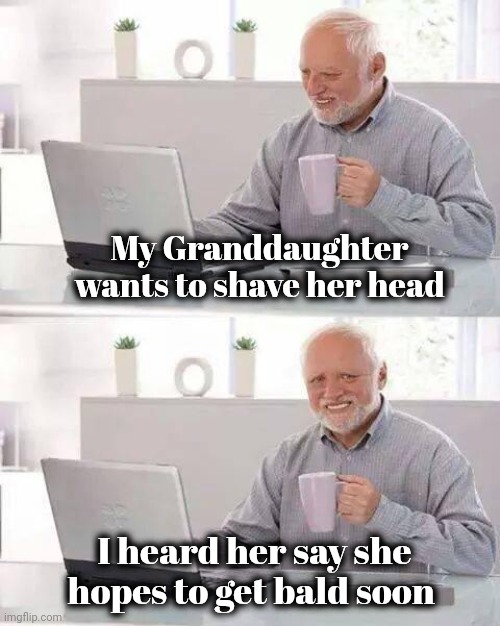 Hide the Pain Harold Meme | My Granddaughter wants to shave her head I heard her say she hopes to get bald soon | image tagged in memes,hide the pain harold | made w/ Imgflip meme maker