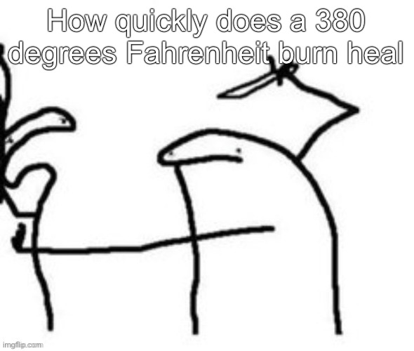 Mnbnnnbngghhrrhhnnnngghhhh | How quickly does a 380 degrees Fahrenheit burn heal | image tagged in mnbnnnbngghhrrhhnnnngghhhh | made w/ Imgflip meme maker