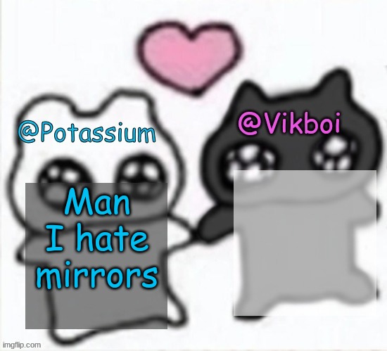 Man I hate mirrors | image tagged in potassium and vikboi shared announcement template | made w/ Imgflip meme maker