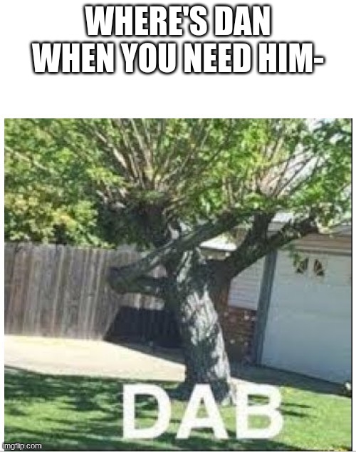 dab tree | WHERE'S DAN WHEN YOU NEED HIM- | image tagged in dab tree,dab police | made w/ Imgflip meme maker