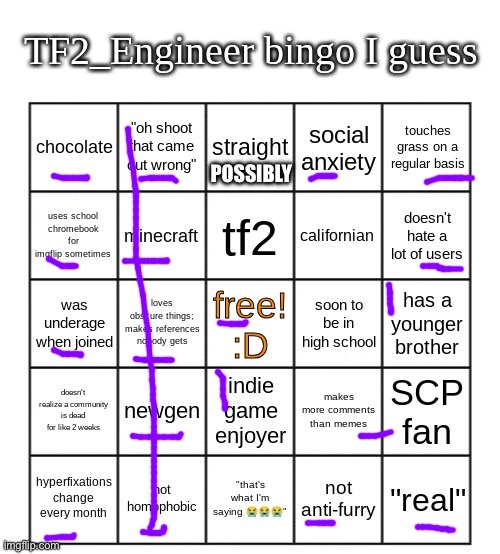 Ayyyy bingo :D | POSSIBLY | image tagged in tf2_engineer's bingo | made w/ Imgflip meme maker