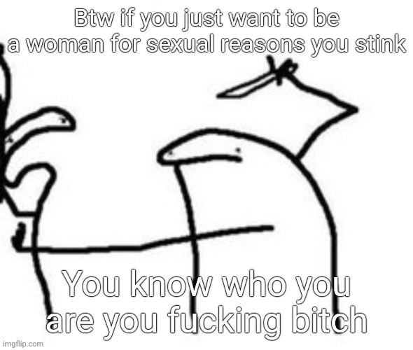 Mnbnnnbngghhrrhhnnnngghhhh | Btw if you just want to be a woman for sexual reasons you stink; You know who you are you fucking bitch | image tagged in mnbnnnbngghhrrhhnnnngghhhh | made w/ Imgflip meme maker