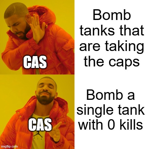 That will surely help your team | Bomb tanks that are taking the caps; CAS; Bomb a single tank with 0 kills; CAS | image tagged in memes,drake hotline bling,war thunder | made w/ Imgflip meme maker