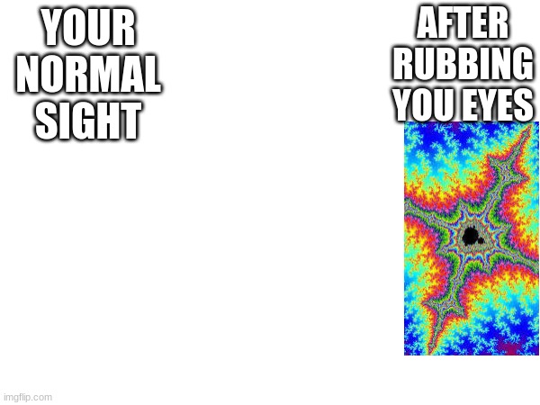 funneh | AFTER RUBBING YOU EYES; YOUR NORMAL SIGHT | image tagged in realatable | made w/ Imgflip meme maker