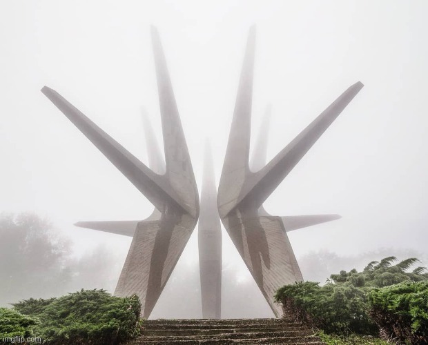 this Yugoslavian memorial looks like sum you'd see in a cosmic horror game | made w/ Imgflip meme maker