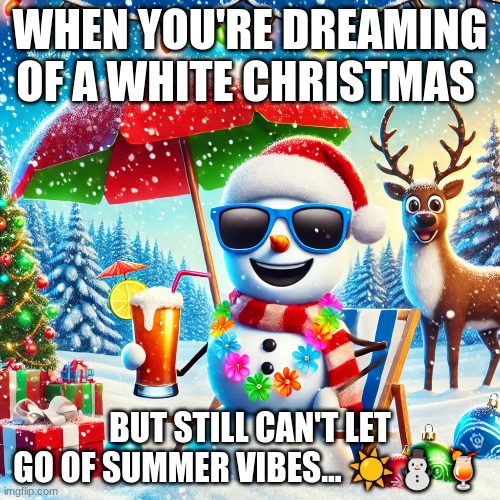 My life in a snowy place | WHEN YOU'RE DREAMING OF A WHITE CHRISTMAS; BUT STILL CAN'T LET GO OF SUMMER VIBES... ☀️⛄🍹 | image tagged in memechat,drake hotline bling | made w/ Imgflip meme maker