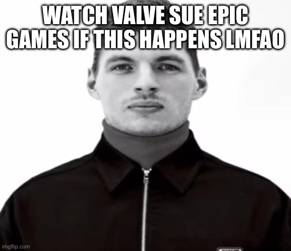 Black and White Max Verstappen | WATCH VALVE SUE EPIC GAMES IF THIS HAPPENS LMFAO | image tagged in black and white max verstappen | made w/ Imgflip meme maker