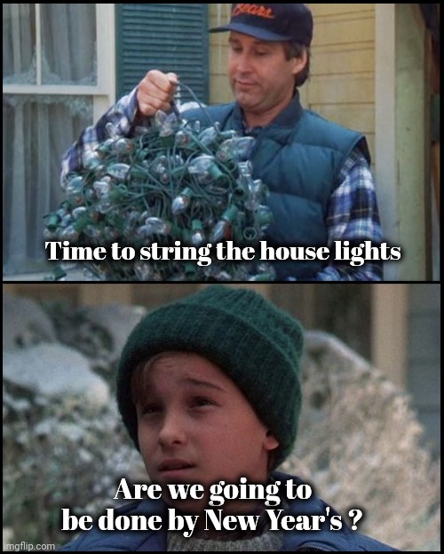 Griswold Light Ball | Time to string the house lights Are we going to be done by New Year's ? | image tagged in griswold light ball | made w/ Imgflip meme maker