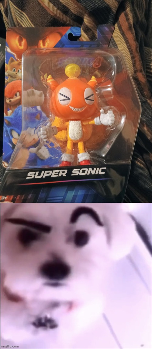 Super Sonic | image tagged in raised eyebrow dog,super sonic,sonic,you had one job,memes,toy | made w/ Imgflip meme maker