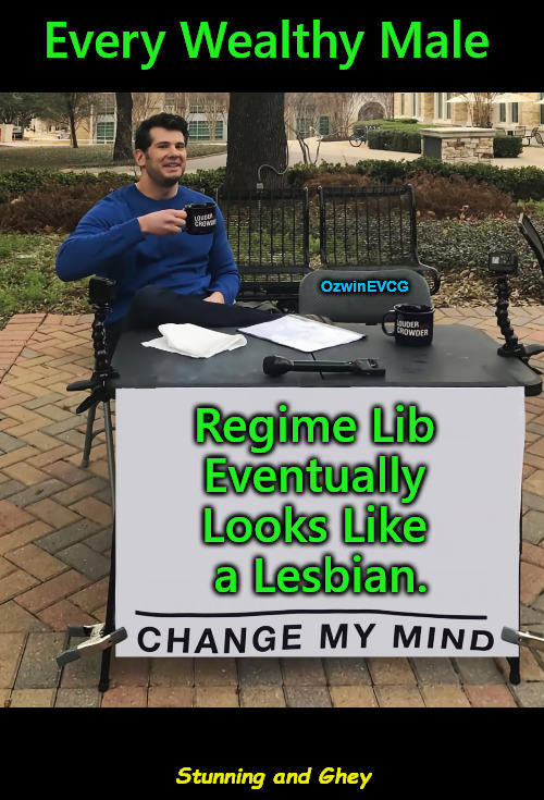 Stunning and Ghey | Every Wealthy Male; OzwinEVCG; Regime Lib 

Eventually 

Looks Like 

a Lesbian. Stunning and Ghey | image tagged in change my mind tilt-corrected,lamestream entertainment,awkward trajectory,celebrities,americans against weimerica | made w/ Imgflip meme maker