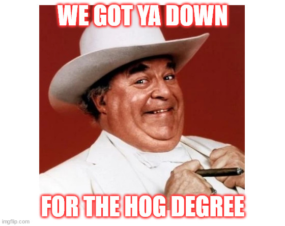 Boss Hog dukes of hazzard | WE GOT YA DOWN; FOR THE HOG DEGREE | image tagged in make your own meme | made w/ Imgflip meme maker