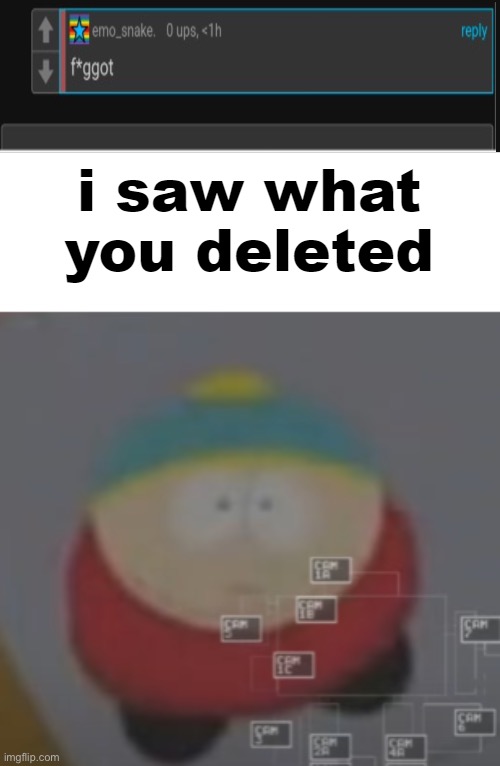 Chat, did emo perform sigma alpha w rizz? | image tagged in i saw what you deleted cartman | made w/ Imgflip meme maker