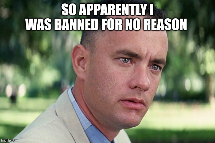 And Just Like That | SO APPARENTLY I WAS BANNED FOR NO REASON | image tagged in memes,and just like that | made w/ Imgflip meme maker