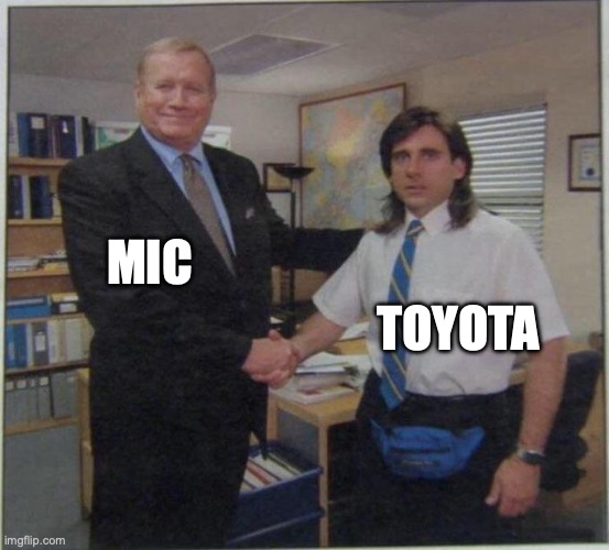 the office handshake | MIC; TOYOTA | image tagged in the office handshake | made w/ Imgflip meme maker