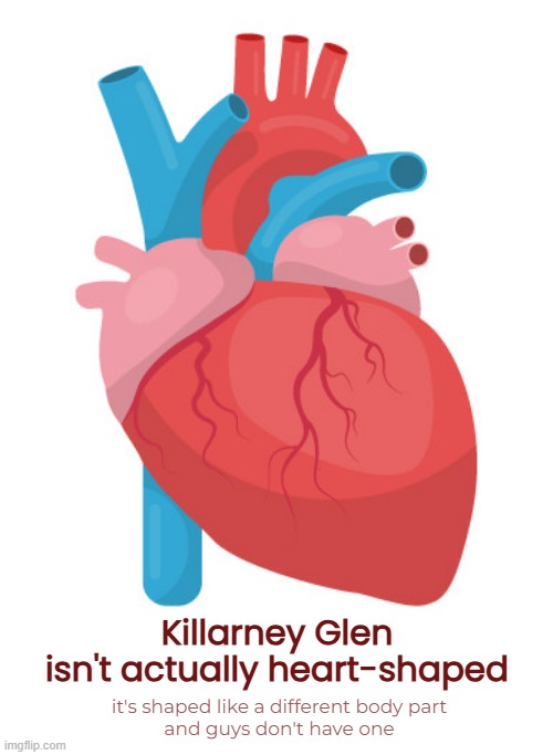 Killarney Glen
isn't actually heart-shaped it's shaped like a different body part
and guys don't have one | made w/ Imgflip meme maker