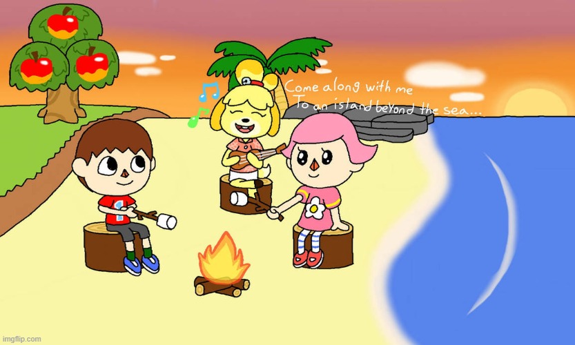 (Art Credit: rabbidlover01) also, if you want to know what Isabelle's playing, check the link in the image desc. | https://youtu.be/syVik4GkieM?si=8zFin3S-dK0juKgT | image tagged in animal crossing new horizons,animal crossing,acnh,wholesome,nintendo,cartoon | made w/ Imgflip meme maker