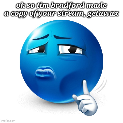 they copied our shit | ok so tim bradford made a copy of your stream, getawax | image tagged in mewing blue emoji | made w/ Imgflip meme maker