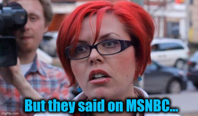 Angry Feminist | But they said on MSNBC... | image tagged in angry feminist | made w/ Imgflip meme maker