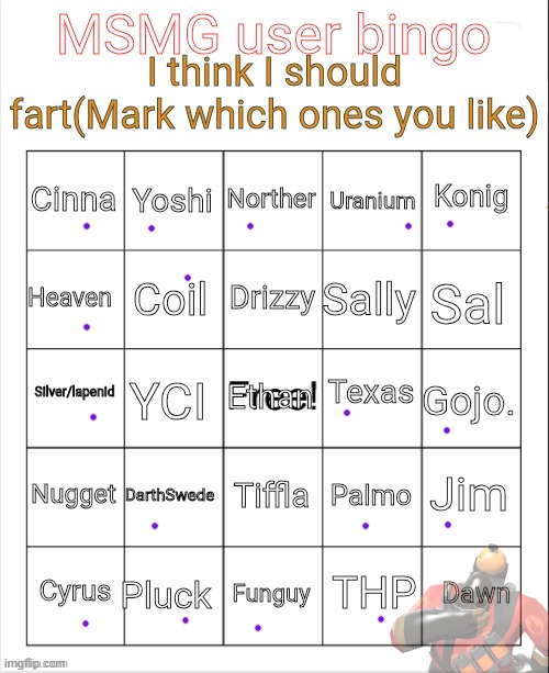 MSMG user bingo | image tagged in msmg user bingo | made w/ Imgflip meme maker