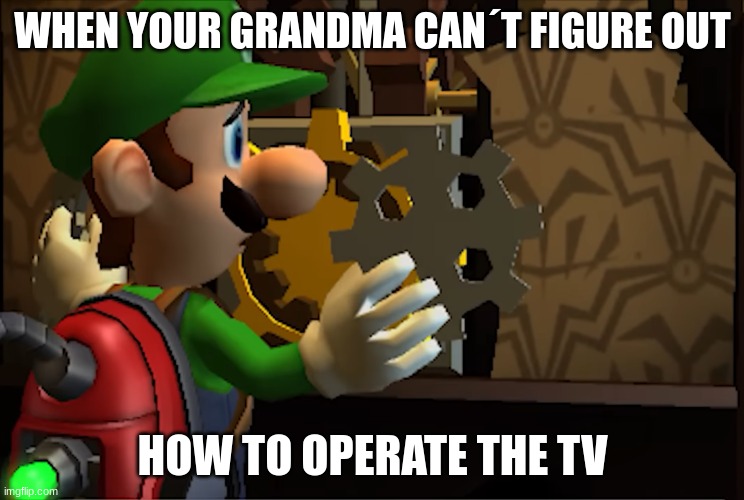 Grandma LMDM | WHEN YOUR GRANDMA CAN´T FIGURE OUT; HOW TO OPERATE THE TV | image tagged in luigi | made w/ Imgflip meme maker