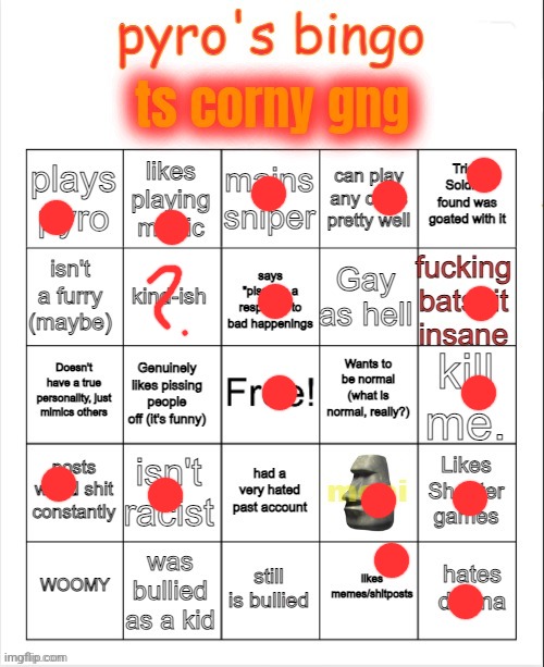 Pyro's bingo | image tagged in pyro's bingo | made w/ Imgflip meme maker