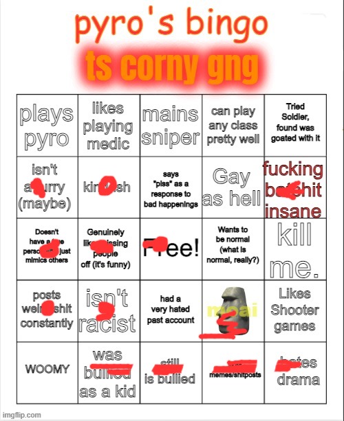 Pyro's bingo | image tagged in pyro's bingo | made w/ Imgflip meme maker