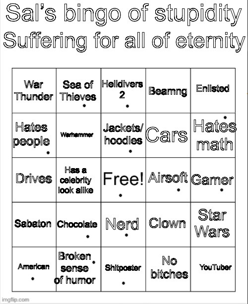 Sal’s bingo | image tagged in sal s bingo | made w/ Imgflip meme maker