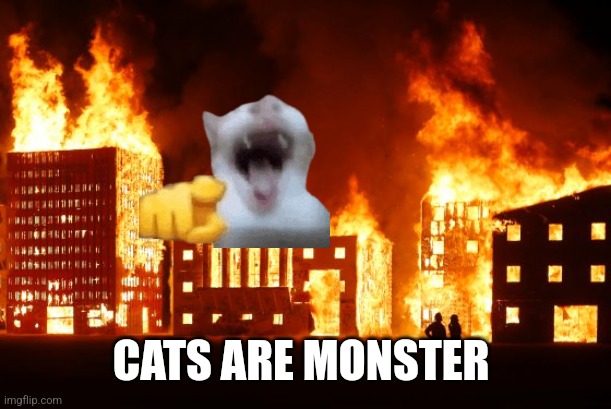 Burning City | CATS ARE MONSTER | image tagged in burning city | made w/ Imgflip meme maker