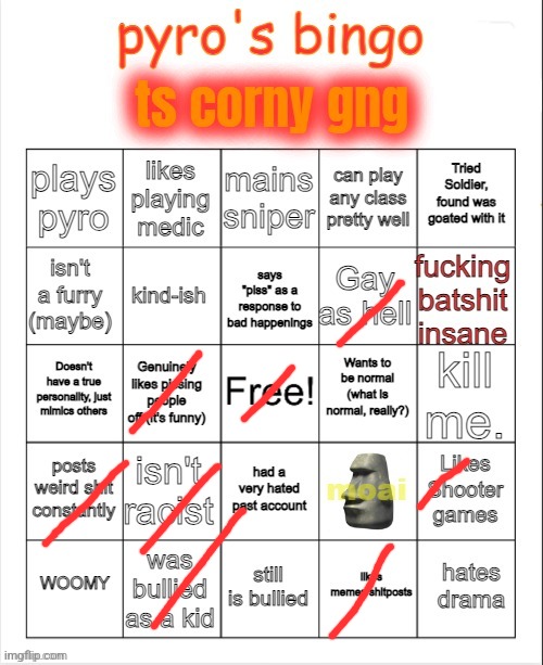 Pyro's bingo | image tagged in pyro's bingo | made w/ Imgflip meme maker