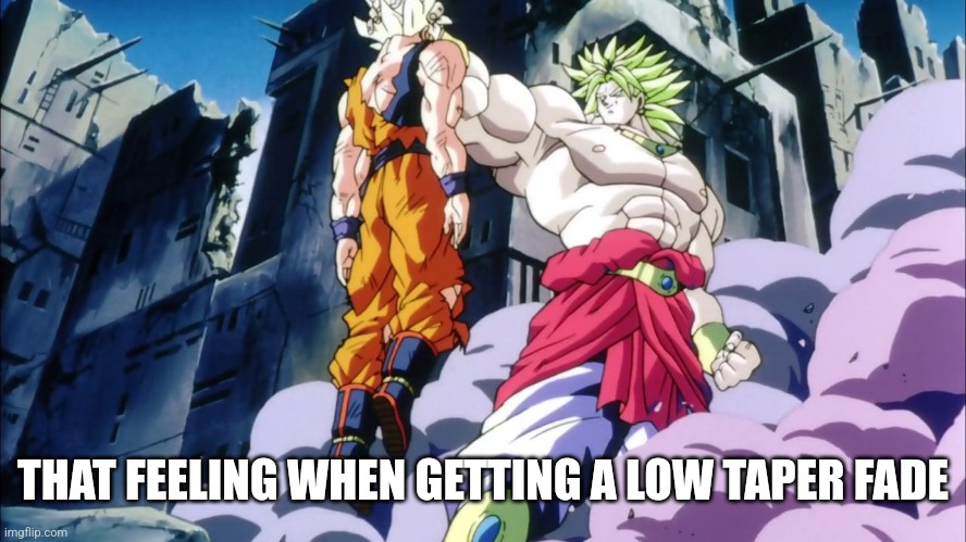 Broly | THAT FEELING WHEN GETTING A LOW TAPER FADE | image tagged in broly | made w/ Imgflip meme maker