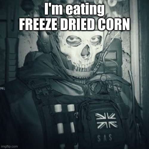 Lt.Ghost announcement | I'm eating FREEZE DRIED CORN | image tagged in lt ghost announcement | made w/ Imgflip meme maker