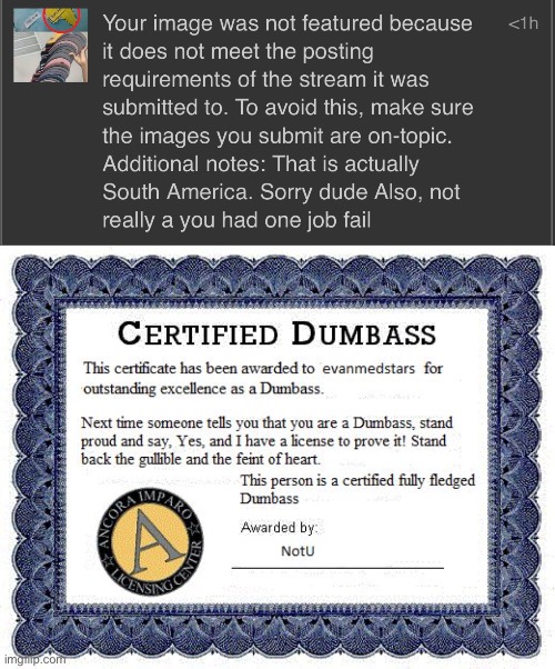 image tagged in dumbass award | made w/ Imgflip meme maker