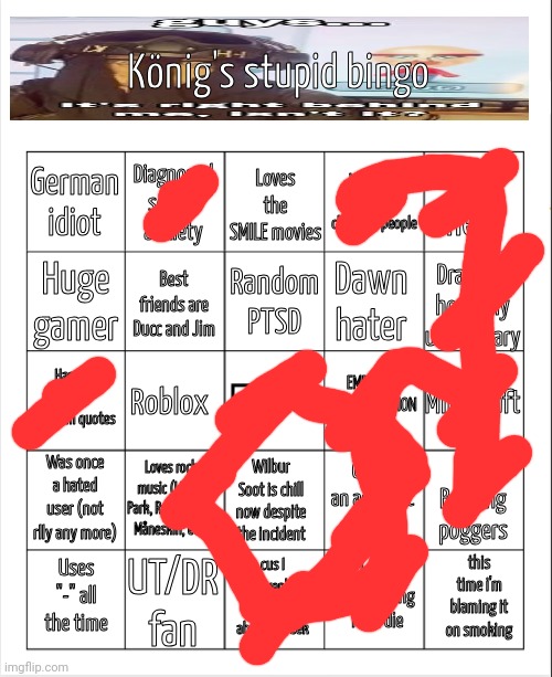 Konig's stupid bingo. | image tagged in konig's stupid bingo | made w/ Imgflip meme maker