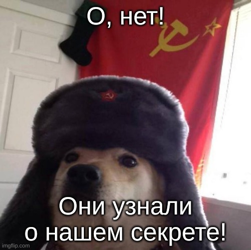 Russian Doge | О, нет! Они узнали о нашем секрете! | image tagged in russian doge | made w/ Imgflip meme maker