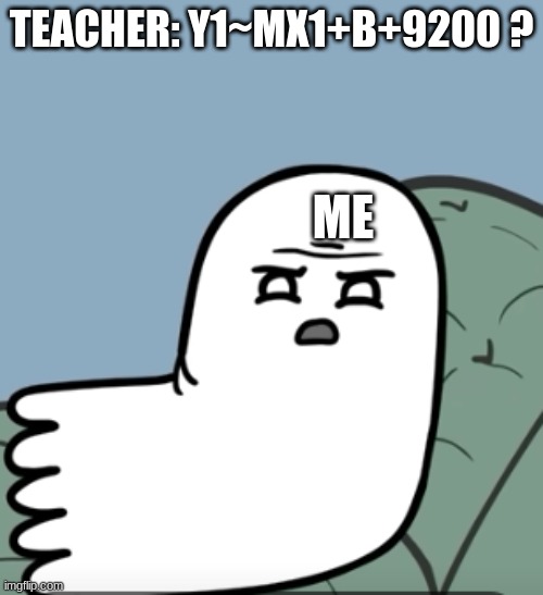 Ghost WTF | TEACHER: Y1~MX1+B+9200 ? ME | image tagged in ghost wtf,school | made w/ Imgflip meme maker