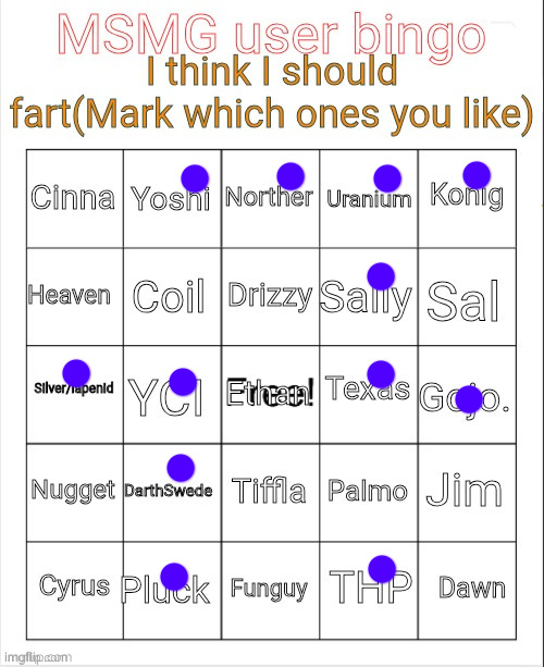 MSMG user bingo | image tagged in msmg user bingo | made w/ Imgflip meme maker