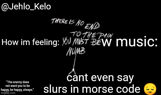 Jehlo Kelo Template | cant even say slurs in morse code 😔 | image tagged in jehlo kelo template | made w/ Imgflip meme maker