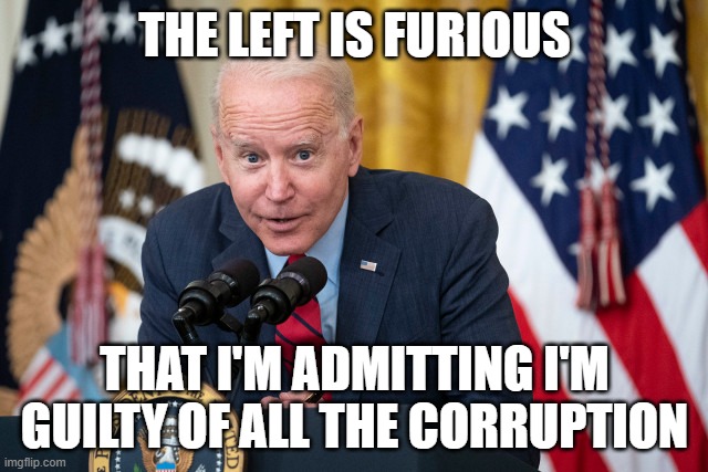 Biden Whisper | THE LEFT IS FURIOUS; THAT I'M ADMITTING I'M GUILTY OF ALL THE CORRUPTION | image tagged in biden whisper | made w/ Imgflip meme maker