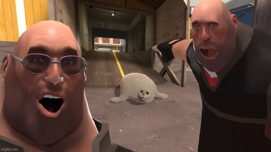 OMG SEAL | image tagged in seal,tf2 heavy,soyjak pointing | made w/ Imgflip meme maker