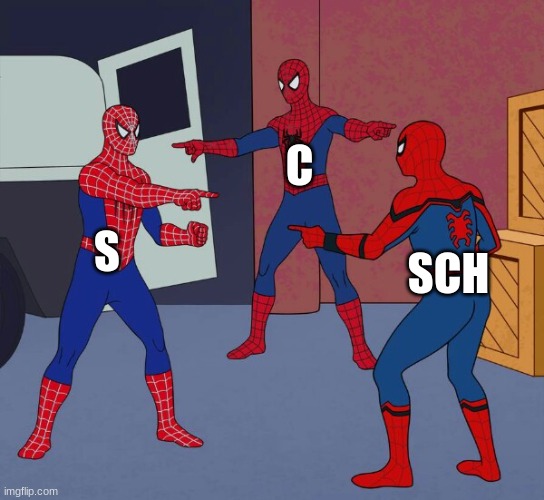 Spider Man Triple | C; S; SCH | image tagged in spider man triple | made w/ Imgflip meme maker