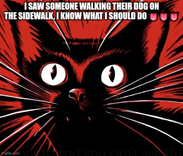 Abusing Dawn's announcement temp | I SAW SOMEONE WALKING THEIR DOG ON THE SIDEWALK, I KNOW WHAT I SHOULD DO 👅👅👅 | image tagged in sabo tabby cat | made w/ Imgflip meme maker