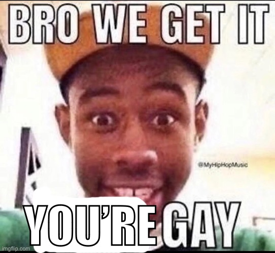 BRO WE GET IT YOU'RE GAY | YOU’RE | image tagged in bro we get it you're gay | made w/ Imgflip meme maker