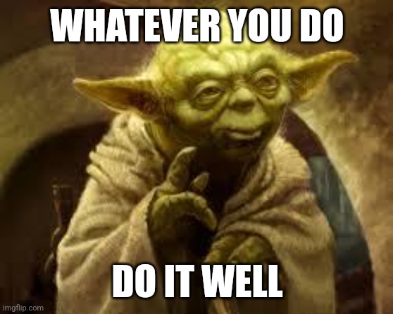 Do it well | WHATEVER YOU DO; DO IT WELL | image tagged in yoda,funny memes | made w/ Imgflip meme maker