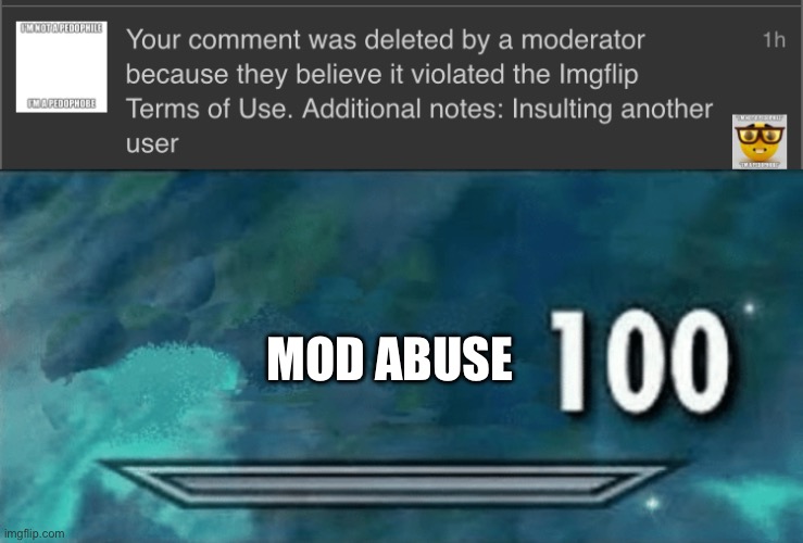 I called her out for her shit and she cried to the mods | MOD ABUSE | image tagged in skyrim skill meme | made w/ Imgflip meme maker